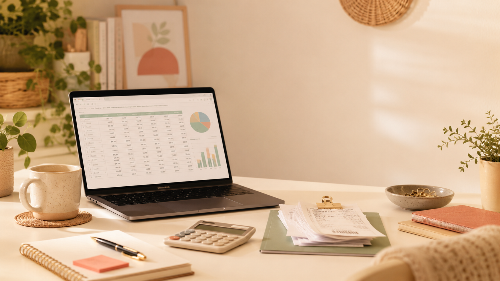 Bookkeeping workspace with laptop and notes