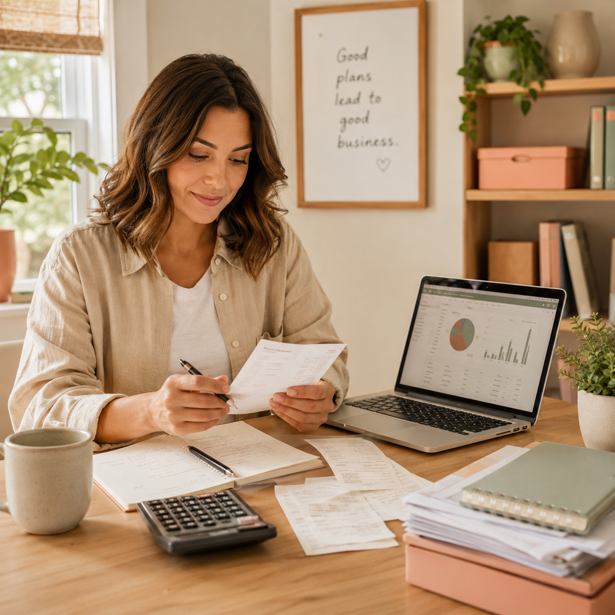 Small business owner reviewing bookkeeping records